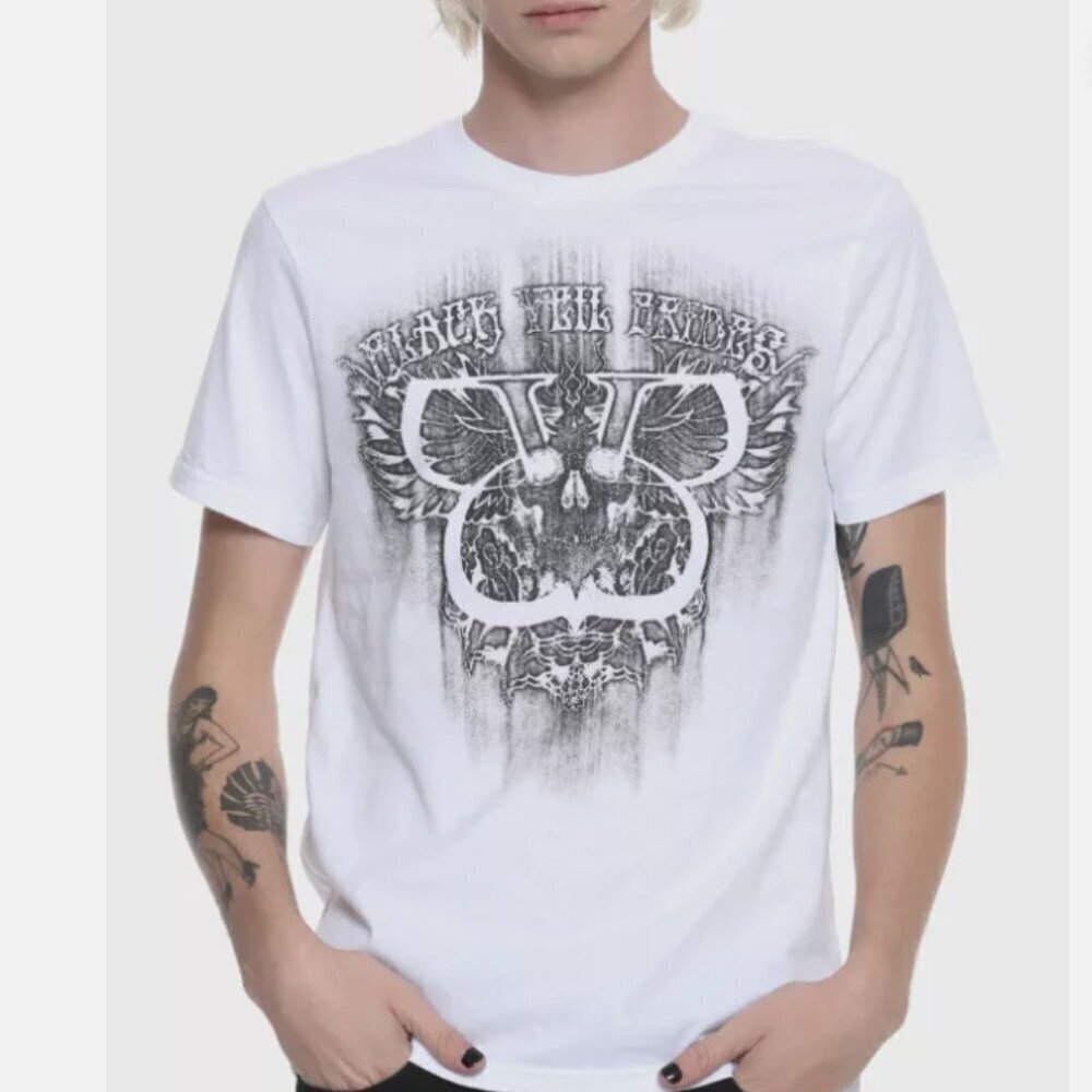 Black Veil Brides White T-Shirt Black Winged Skull Logo Men's XL BVB Army